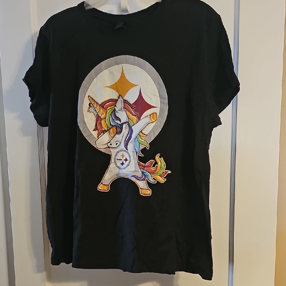 Hanes Black Tee with Colorful Unicorn Graphic